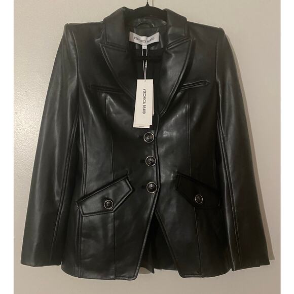 VERONICA BEARD BLAZER JACKET DICKEY BLACK LEATHER VEGAN ANOKI EDGY FALL MOTO - Picture 2 of 16